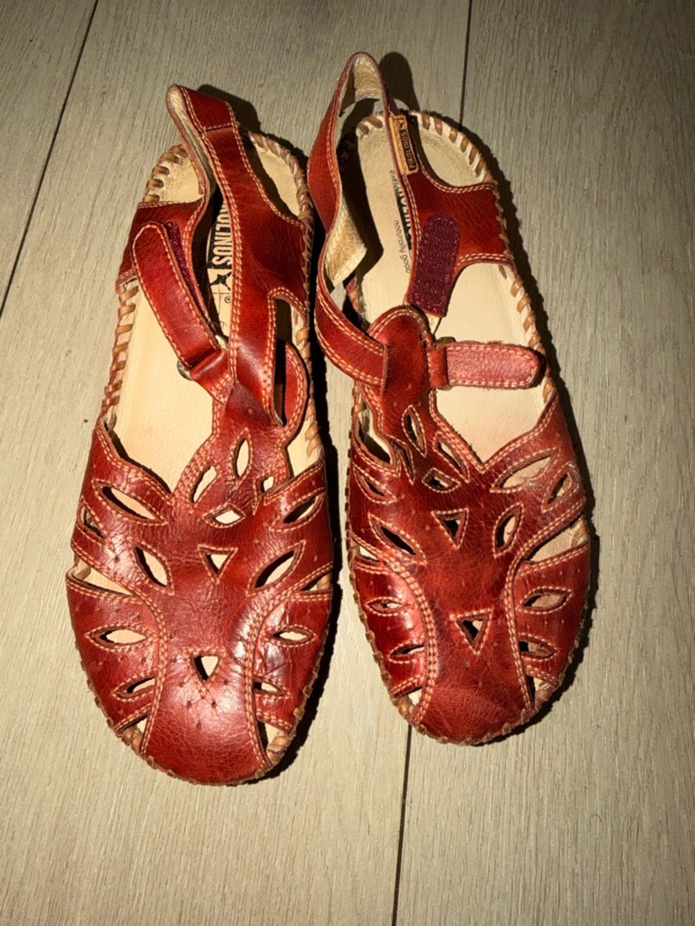 PIKOLINOS Women's Rust Brown Leather Cutout Sandals